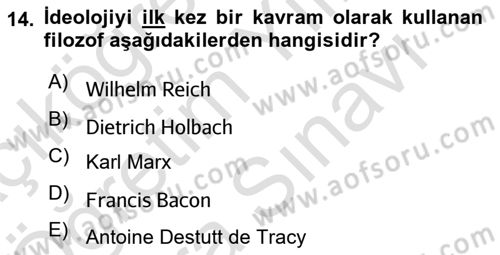 Siyaset Felsefesi 2 Dersi 2021 - 2022 Yılı (Vize) Ara Sınav Soruları 14. Soru