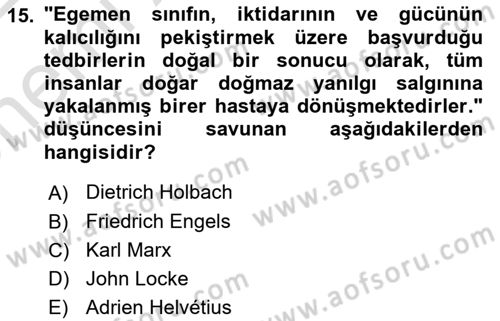 Siyaset Felsefesi 2 Dersi 2021 - 2022 Yılı (Vize) Ara Sınav Soruları 15. Soru