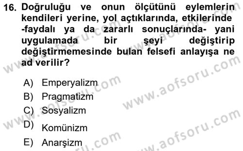 Siyaset Felsefesi 2 Dersi 2021 - 2022 Yılı (Vize) Ara Sınav Soruları 16. Soru