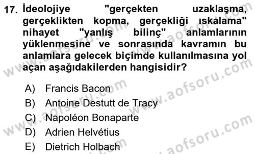 Siyaset Felsefesi 2 Dersi 2021 - 2022 Yılı (Vize) Ara Sınav Soruları 17. Soru