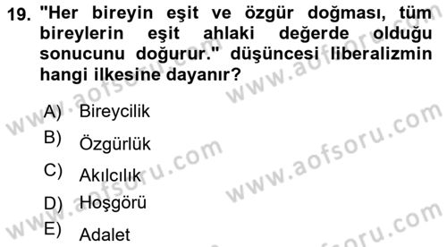 Siyaset Felsefesi 2 Dersi 2021 - 2022 Yılı (Vize) Ara Sınav Soruları 19. Soru