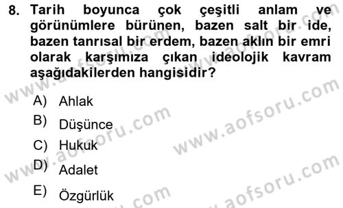 Siyaset Felsefesi 2 Dersi 2021 - 2022 Yılı (Vize) Ara Sınav Soruları 8. Soru