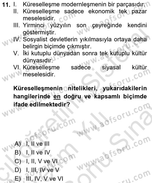 Siyaset Felsefesi 2 Dersi 2021 - 2022 Yılı (Final) Dönem Sonu Sınav Soruları 11. Soru