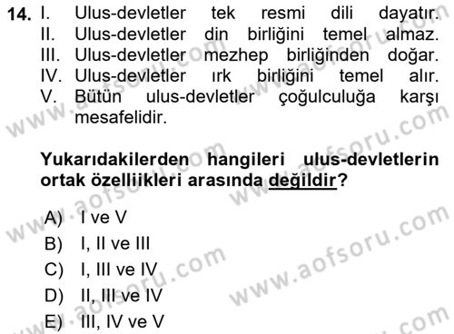 Siyaset Felsefesi 2 Dersi 2021 - 2022 Yılı (Final) Dönem Sonu Sınav Soruları 14. Soru