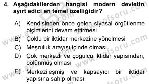 Siyaset Felsefesi 2 Dersi 2021 - 2022 Yılı (Final) Dönem Sonu Sınav Soruları 4. Soru