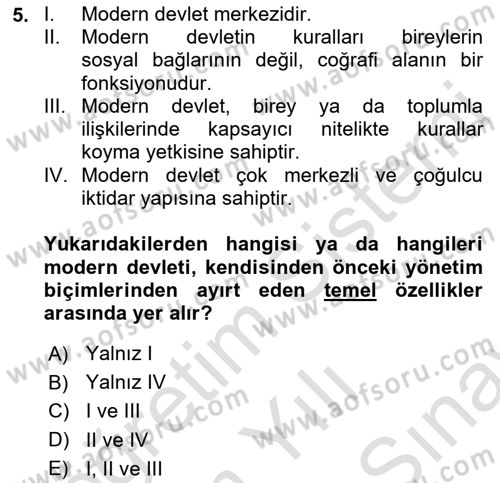 Siyaset Felsefesi 2 Dersi 2021 - 2022 Yılı (Final) Dönem Sonu Sınav Soruları 5. Soru