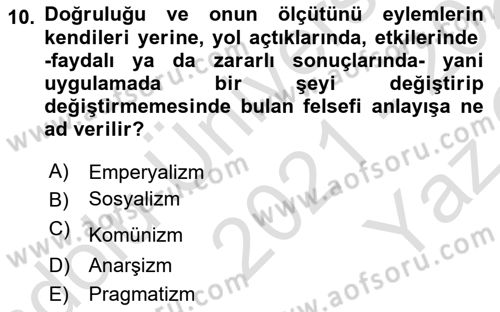 Siyaset Felsefesi 2 Dersi 2021 - 2022 Yılı Yaz Okulu Sınav Soruları 10. Soru
