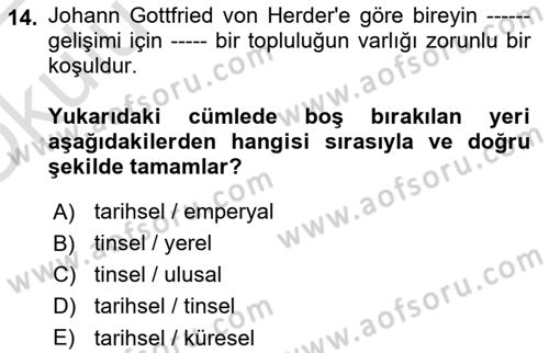 Siyaset Felsefesi 2 Dersi 2021 - 2022 Yılı Yaz Okulu Sınav Soruları 14. Soru