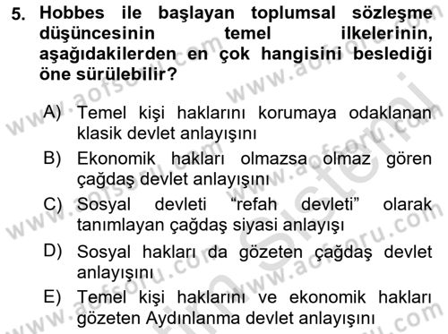 Siyaset Felsefesi 2 Dersi 2021 - 2022 Yılı Yaz Okulu Sınav Soruları 5. Soru
