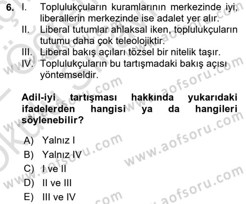 Siyaset Felsefesi 2 Dersi 2021 - 2022 Yılı Yaz Okulu Sınav Soruları 6. Soru