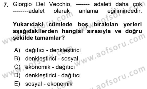 Siyaset Felsefesi 2 Dersi 2021 - 2022 Yılı Yaz Okulu Sınav Soruları 7. Soru