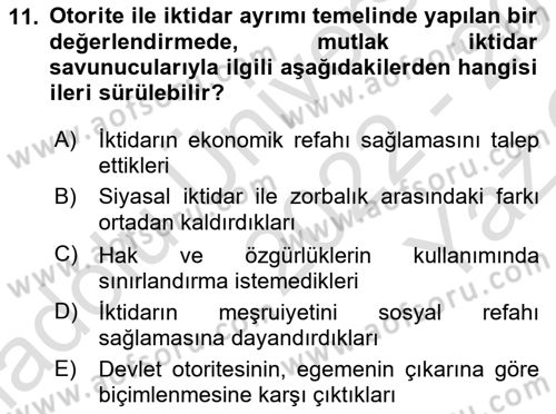 Siyaset Felsefesi 2 Dersi 2022 - 2023 Yılı Yaz Okulu Sınav Soruları 11. Soru
