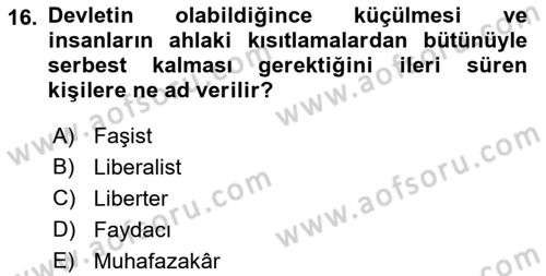Siyaset Felsefesi 2 Dersi 2022 - 2023 Yılı Yaz Okulu Sınav Soruları 16. Soru
