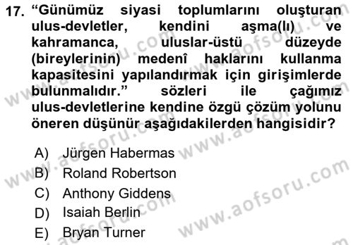 Siyaset Felsefesi 2 Dersi 2022 - 2023 Yılı Yaz Okulu Sınav Soruları 17. Soru