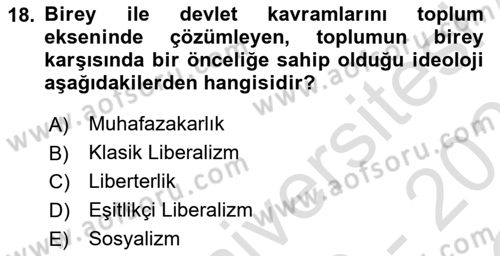 Siyaset Felsefesi 2 Dersi 2022 - 2023 Yılı Yaz Okulu Sınav Soruları 18. Soru