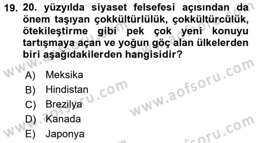 Siyaset Felsefesi 2 Dersi 2022 - 2023 Yılı Yaz Okulu Sınav Soruları 19. Soru