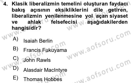 Siyaset Felsefesi 2 Dersi 2022 - 2023 Yılı Yaz Okulu Sınav Soruları 4. Soru