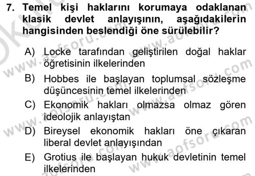 Siyaset Felsefesi 2 Dersi 2022 - 2023 Yılı Yaz Okulu Sınav Soruları 7. Soru