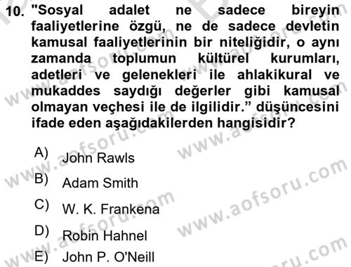 Siyaset Felsefesi 2 Dersi 2023 - 2024 Yılı (Vize) Ara Sınav Soruları 10. Soru
