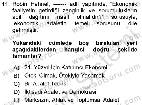 Siyaset Felsefesi 2 Dersi 2023 - 2024 Yılı (Vize) Ara Sınav Soruları 11. Soru