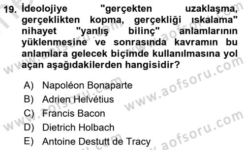 Siyaset Felsefesi 2 Dersi 2023 - 2024 Yılı (Vize) Ara Sınav Soruları 19. Soru