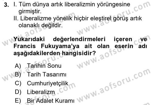 Siyaset Felsefesi 2 Dersi 2023 - 2024 Yılı (Vize) Ara Sınav Soruları 3. Soru
