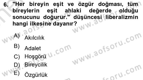 Siyaset Felsefesi 2 Dersi 2023 - 2024 Yılı (Vize) Ara Sınav Soruları 6. Soru