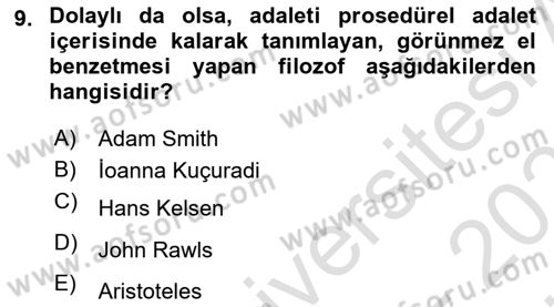 Siyaset Felsefesi 2 Dersi 2023 - 2024 Yılı (Vize) Ara Sınav Soruları 9. Soru