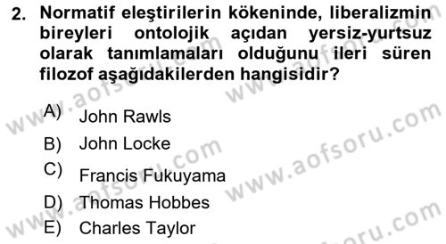 Siyaset Felsefesi 2 Dersi 2023 - 2024 Yılı (Final) Dönem Sonu Sınav Soruları 2. Soru