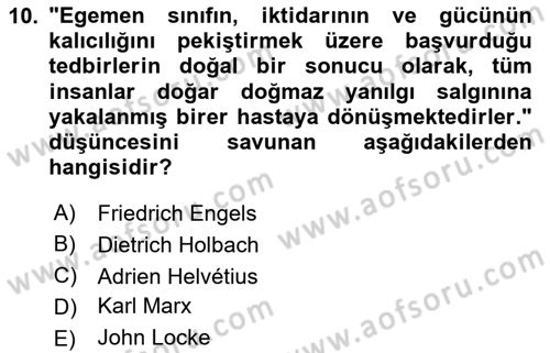 Siyaset Felsefesi 2 Dersi 2023 - 2024 Yılı Yaz Okulu Sınav Soruları 10. Soru