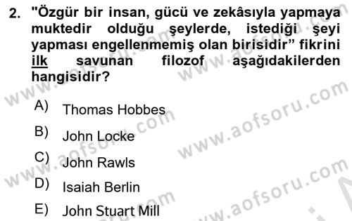 Siyaset Felsefesi 2 Dersi 2023 - 2024 Yılı Yaz Okulu Sınav Soruları 2. Soru