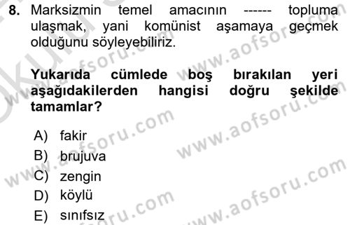 Siyaset Felsefesi 2 Dersi 2023 - 2024 Yılı Yaz Okulu Sınav Soruları 8. Soru