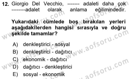 Siyaset Felsefesi 2 Dersi 2024 - 2025 Yılı (Vize) Ara Sınav Soruları 12. Soru