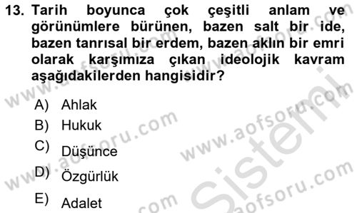Siyaset Felsefesi 2 Dersi 2024 - 2025 Yılı (Vize) Ara Sınav Soruları 13. Soru