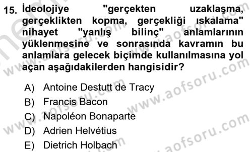 Siyaset Felsefesi 2 Dersi 2024 - 2025 Yılı (Vize) Ara Sınav Soruları 15. Soru