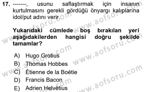 Siyaset Felsefesi 2 Dersi 2024 - 2025 Yılı (Vize) Ara Sınav Soruları 17. Soru