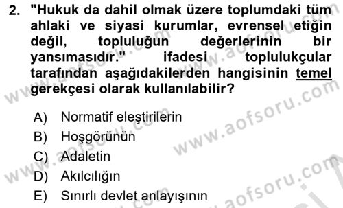 Siyaset Felsefesi 2 Dersi 2024 - 2025 Yılı (Vize) Ara Sınav Soruları 2. Soru