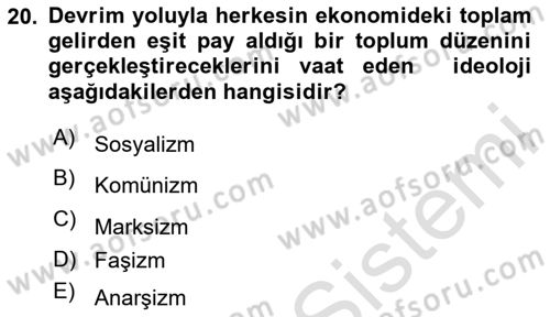Siyaset Felsefesi 2 Dersi 2024 - 2025 Yılı (Vize) Ara Sınav Soruları 20. Soru