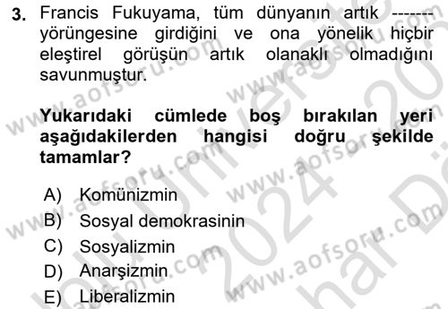 Siyaset Felsefesi 2 Dersi 2024 - 2025 Yılı (Vize) Ara Sınav Soruları 3. Soru