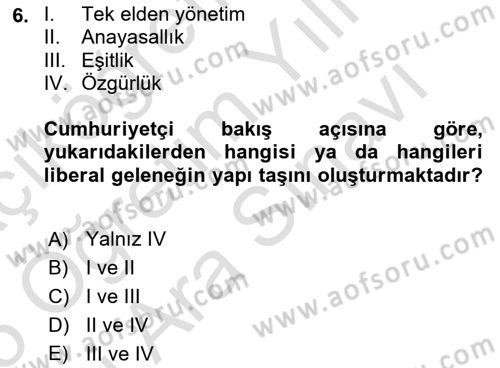 Siyaset Felsefesi 2 Dersi 2024 - 2025 Yılı (Vize) Ara Sınav Soruları 6. Soru
