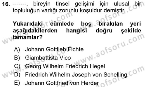 Siyaset Felsefesi 2 Dersi 2024 - 2025 Yılı (Final) Dönem Sonu Sınav Soruları 16. Soru