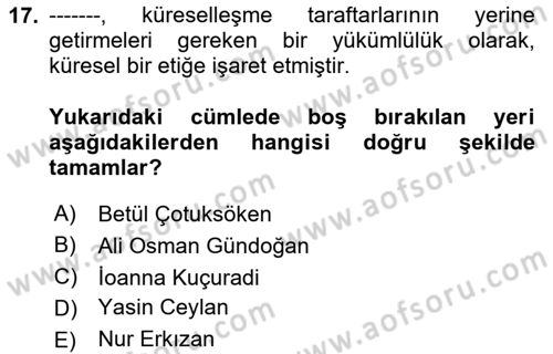 Siyaset Felsefesi 2 Dersi 2024 - 2025 Yılı (Final) Dönem Sonu Sınav Soruları 17. Soru