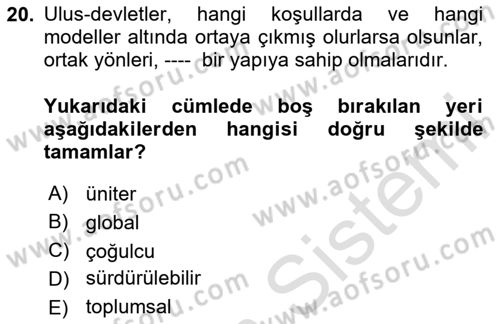 Siyaset Felsefesi 2 Dersi 2024 - 2025 Yılı (Final) Dönem Sonu Sınav Soruları 20. Soru