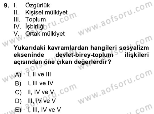 Siyaset Felsefesi 2 Dersi 2024 - 2025 Yılı (Final) Dönem Sonu Sınav Soruları 9. Soru