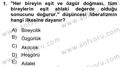 Siyaset Felsefesi 2 Dersi 2024 - 2025 Yılı Yaz Okulu Sınav Soruları 1. Soru