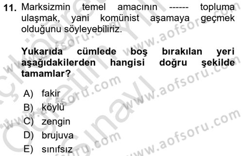 Siyaset Felsefesi 2 Dersi 2024 - 2025 Yılı Yaz Okulu Sınav Soruları 11. Soru