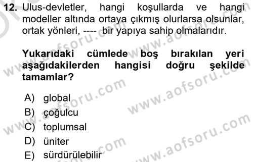 Siyaset Felsefesi 2 Dersi 2024 - 2025 Yılı Yaz Okulu Sınav Soruları 12. Soru