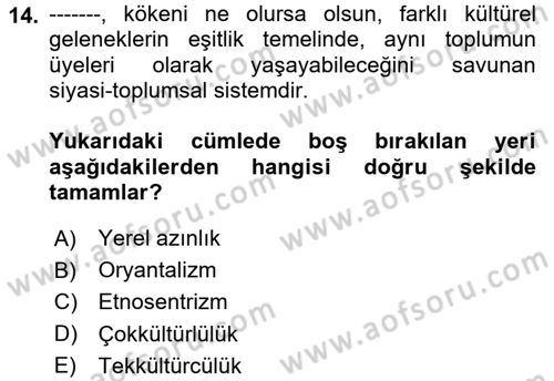 Siyaset Felsefesi 2 Dersi 2024 - 2025 Yılı Yaz Okulu Sınav Soruları 14. Soru