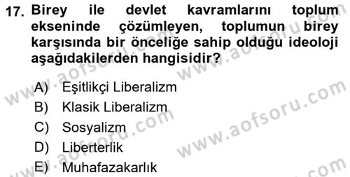 Siyaset Felsefesi 2 Dersi 2024 - 2025 Yılı Yaz Okulu Sınav Soruları 17. Soru