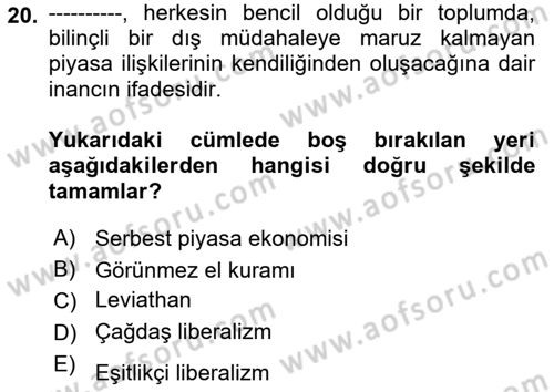 Siyaset Felsefesi 2 Dersi 2024 - 2025 Yılı Yaz Okulu Sınav Soruları 20. Soru